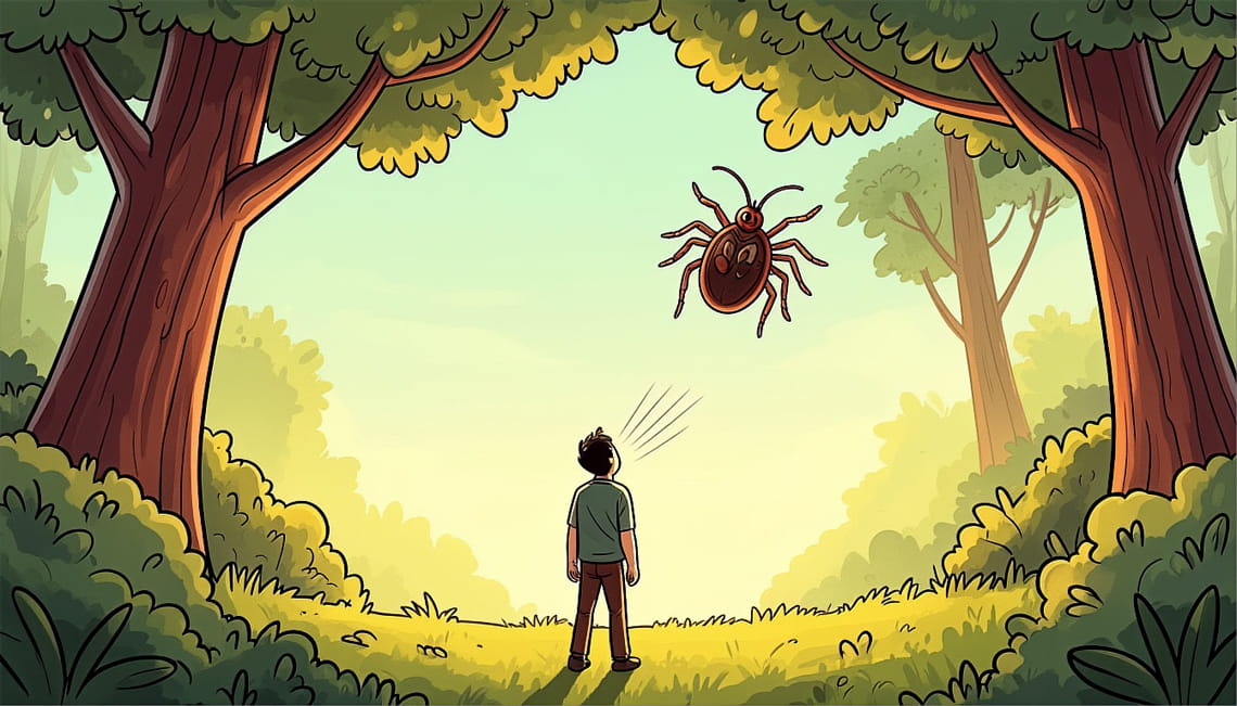 клещ летит с дерева