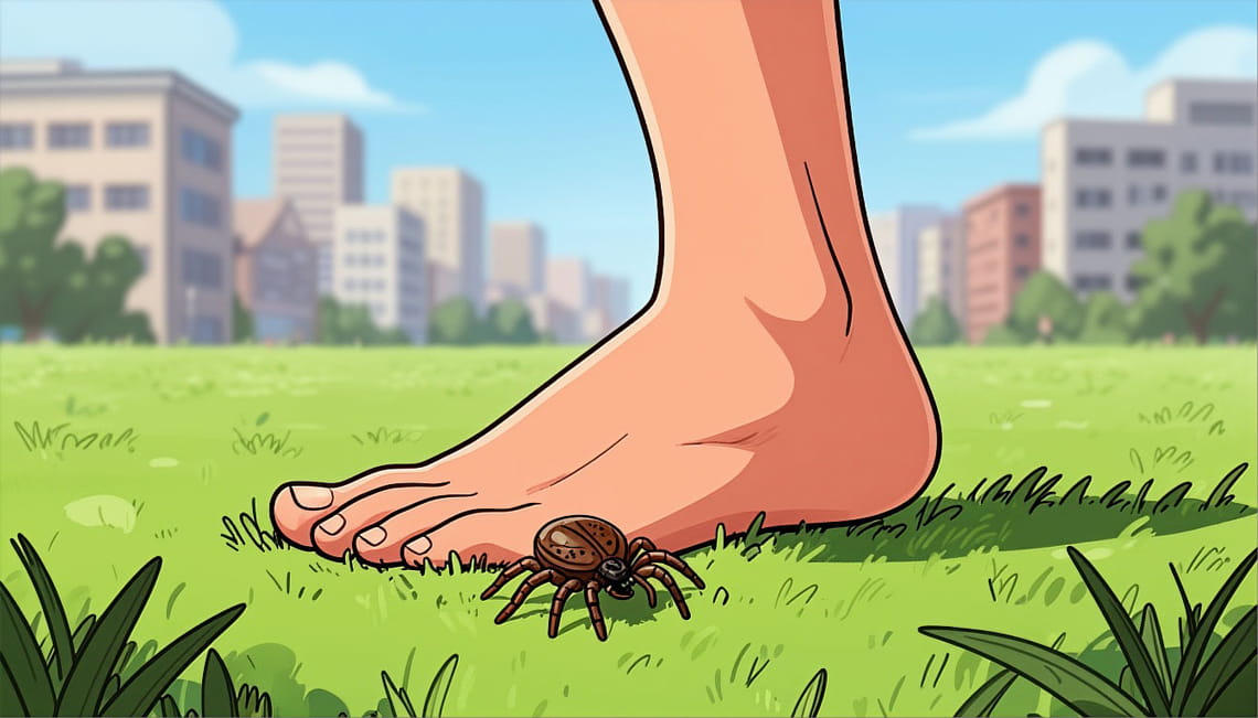 клещ в траве ползет по ноге