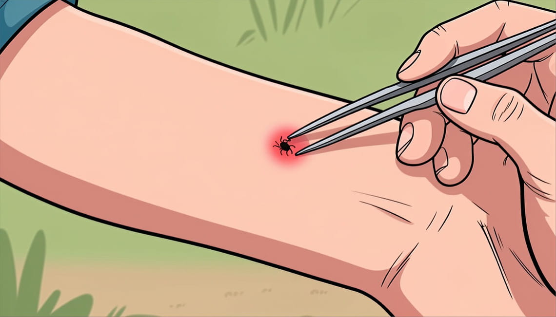 достаем клеща пинцетом